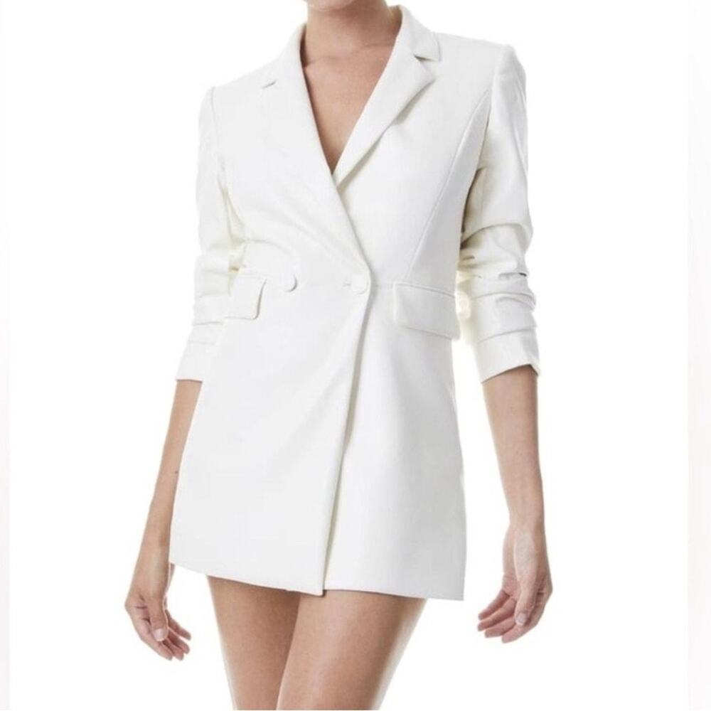 🆕 ALICE + OLIVIA Kyrie Vegan Leather Blazer Tuxedo Romper-style Mini Dress